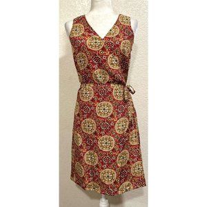 Merona Red Floral Print Faux Wrap 100% Silk Dress w/ Belt